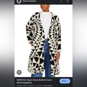 Farm Rio Black & White Heart Deco Maxi Fleece Coat size XS